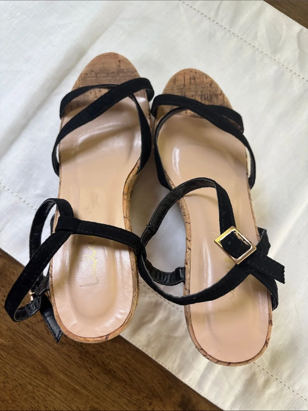 Lulu's Black Cork Platform Wedge Sandals